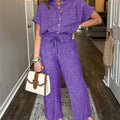Striped Suit Lapel Short-Sleeved Straight-Leg Lazy Style Trousers