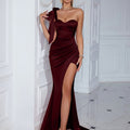 Trade Fashion Off-The-Shoulder Slit Long Skirt Sexy Evening Dress Solid Color Dress