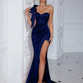 Trade Fashion Off-The-Shoulder Slit Long Skirt Sexy Evening Dress Solid Color Dress