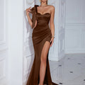 Trade Fashion Off-The-Shoulder Slit Long Skirt Sexy Evening Dress Solid Color Dress