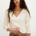 Solid Color Slim Front Shoulder Long Sleeve Small Waffle V-Neck Fashion Versatile Top