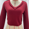 Solid Color Slim Front Shoulder Long Sleeve Small Waffle V-Neck Fashion Versatile Top