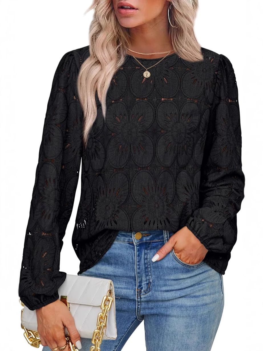 Casual Hollow Lace Long-Sleeved Shirt