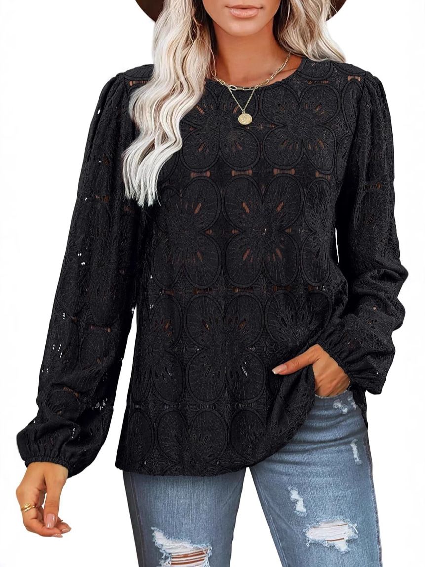 Casual Hollow Lace Long-Sleeved Shirt