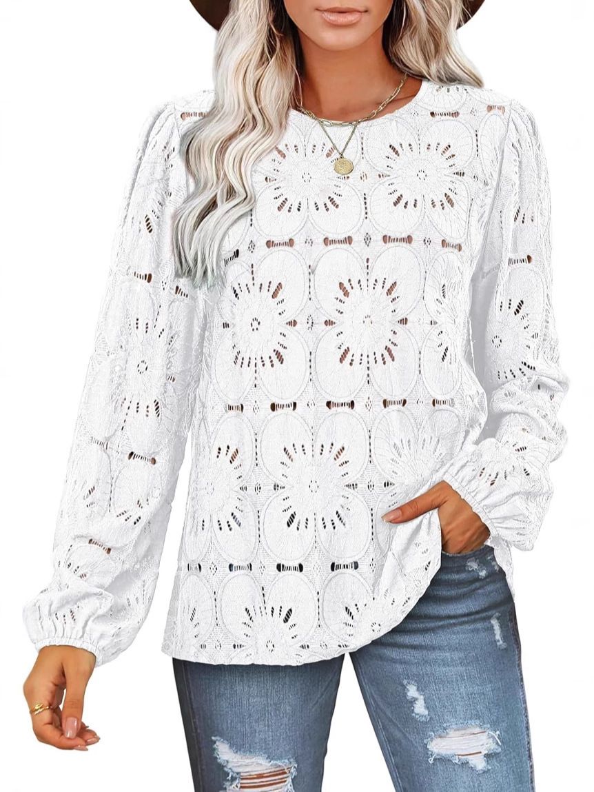 Casual Hollow Lace Long-Sleeved Shirt