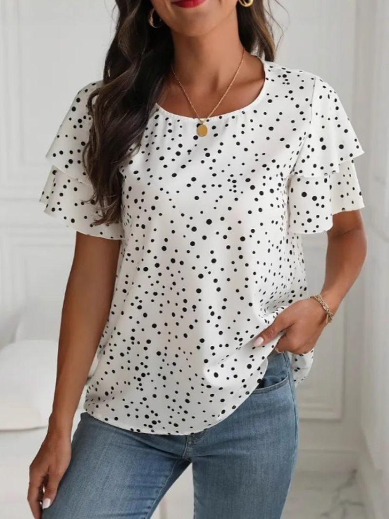 Princess Sleeve V-Neck Women'S Polka Dot Print Short Sleeve Shirt