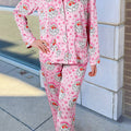Pink Santa Claus Snowflake Long Sleeve Shirt Christmas Pajama Set