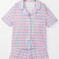 Purple Checkered Pattern Short Sleeve Pajamas Set