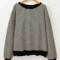 Black Stripe Loose Drop Shoulder Long Sleeve Top