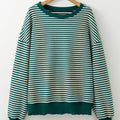 Green Stripe Loose Drop Shoulder Long Sleeve Top