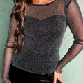 Black Metallic Glitter Mesh Long Sleeve Top