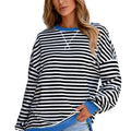White Stripe Striped Contrast Ribbed Trim Crossed Stitch Drop Shoulder Sweatshirt