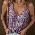 Yellow Boho Floral Pleated Buttoned Front Tank Top