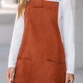 Cinnamon Solid Front Pockets Sleeveless Corduroy Overall Dress