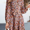 Multicolour Floral Print Long Sleeve Pleated Detail Bleted Mini Dress
