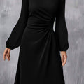 Black Solid Color Ruched Detail Long Sleeve Midi Dress