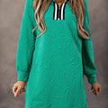 Sea Green Jacquard Textured Quarter Zipper Shift Mini Dress