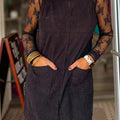 Black Corduroy Sleeveless Mini Dress With Patched Pockets