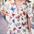Multicolour Butterfly Pattern Short Sleeve Shirt Pajamas Set