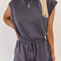 Bristol Black Knit Open Back Cap Sleeve Drawstring Romper