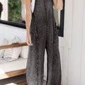 Dark Grey Light Wash Frayed Exposed Seam Wide Leg Denim Overall