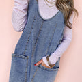 Dusk Blue Sleeveless U Neck Patched Pocket Denim Romper