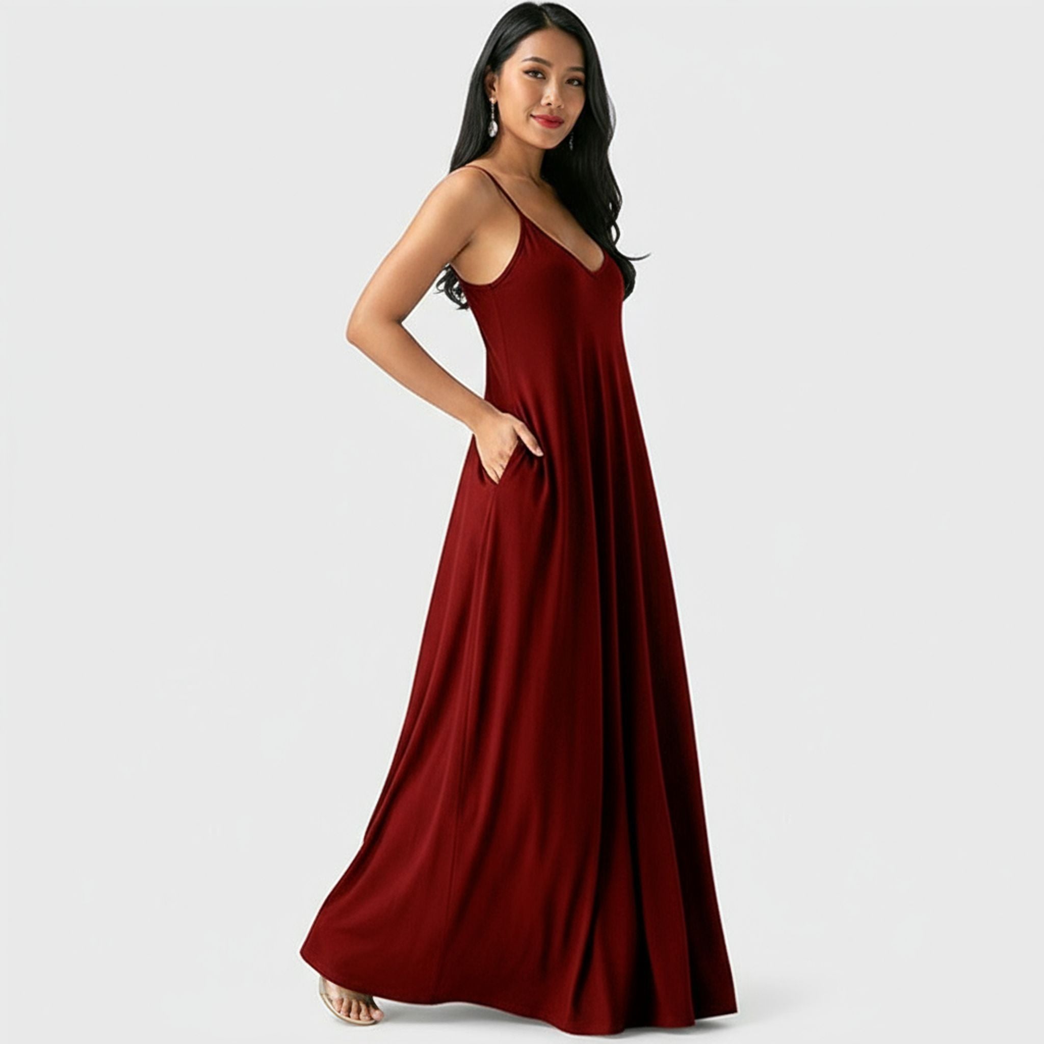 Women'S Solid Color Sexy Deep V Slip Dress