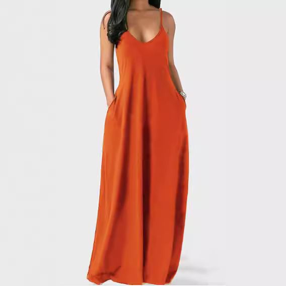 Women'S Solid Color Sexy Deep V Slip Dress