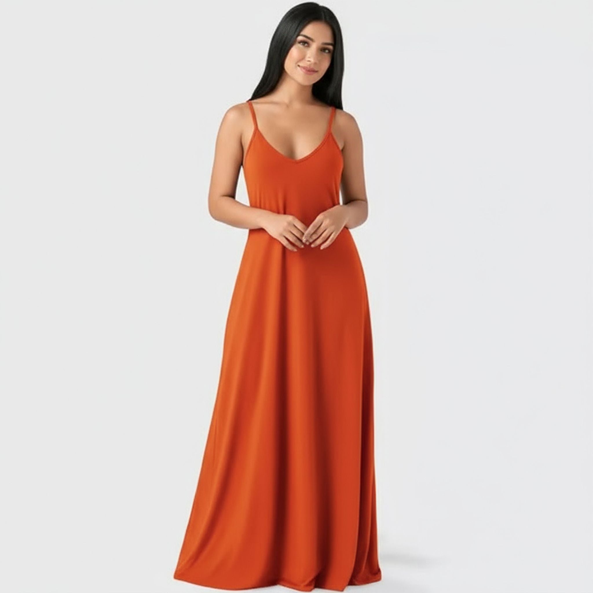 Women'S Solid Color Sexy Deep V Slip Dress