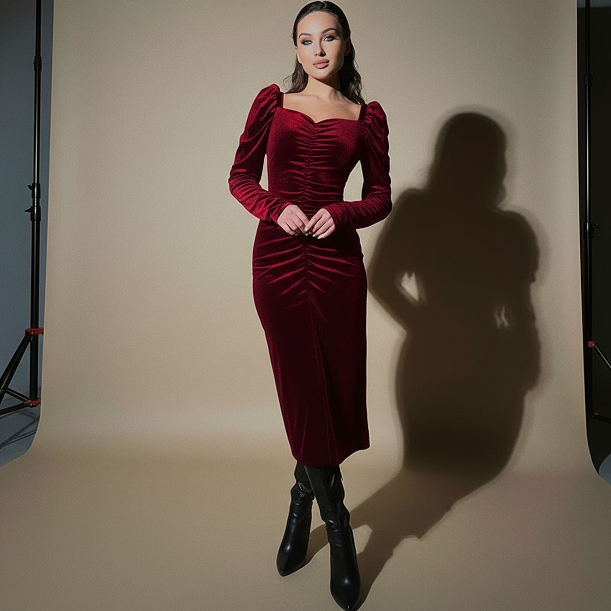New Fashion Temperament Pleated Slim Slit Long Sleeve Dress Foreign Trade