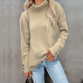 Striped High-Cut Button Sweater Solid Color Casual Loose Large Size Sweater For Women