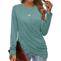 T-Shirt Casual Crew Neck Cross Pleats Loose Long Sleeves