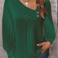 V-Neck Button Solid Color Versatile Long Sleeve Pleated Shirt