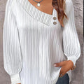 V-Neck Button Solid Color Versatile Long Sleeve Pleated Shirt