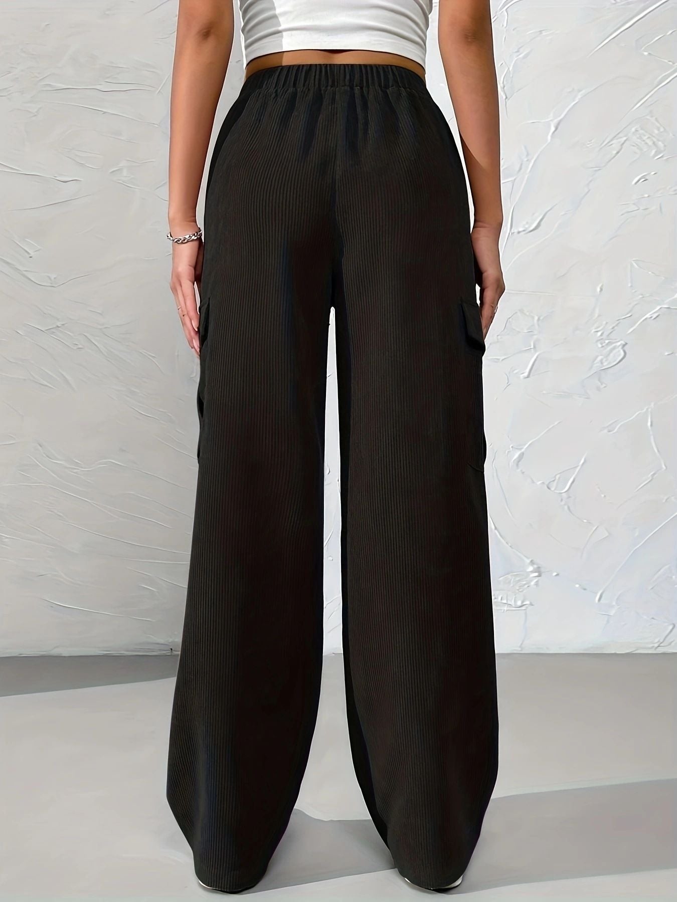Loose Elastic Waist Cargo Pants Corduroy Wide-Leg Straight Casual Pants