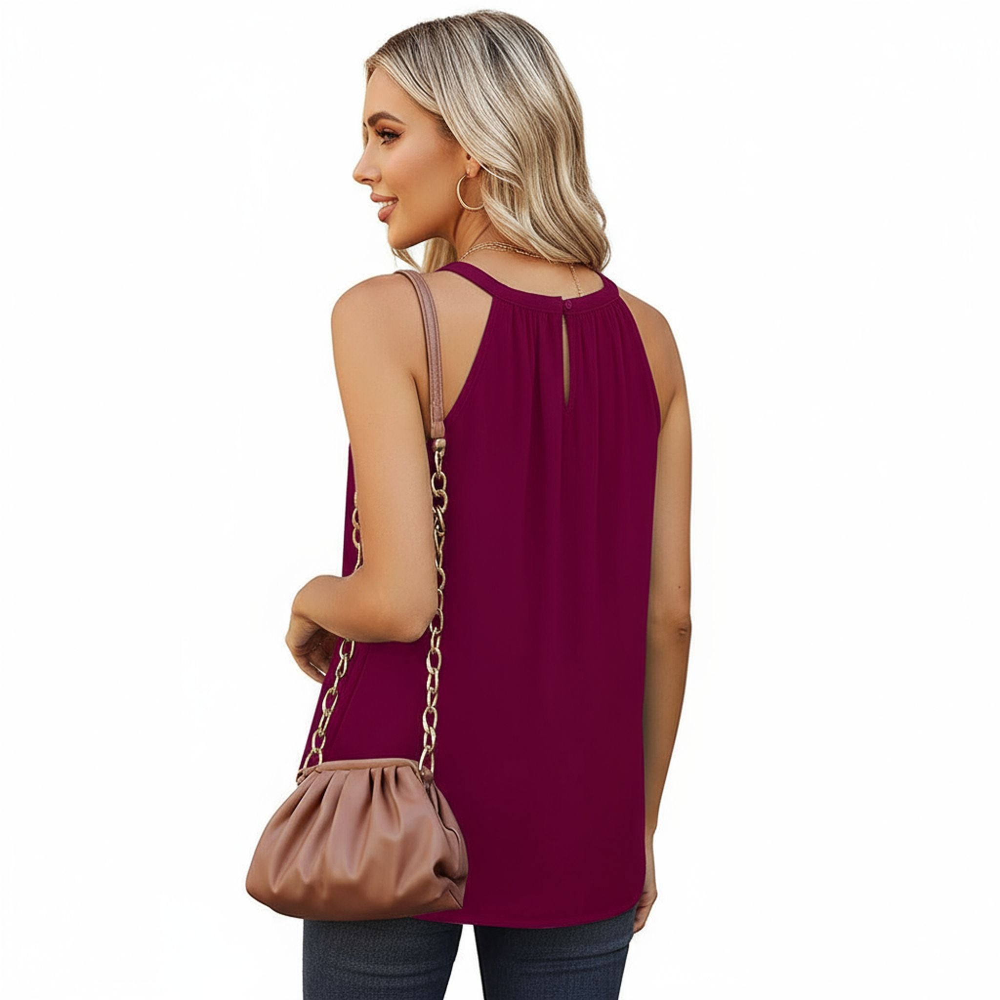 Lace Pleated Sleeveless Vest T-Shirt Women Cross-Border  Women'S