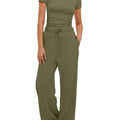 Casual Suit Ruffled Short Sleeve Top High Waist Wide-Leg Pants Sportswear