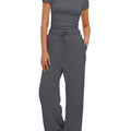Casual Suit Ruffled Short Sleeve Top High Waist Wide-Leg Pants Sportswear