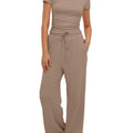 Casual Suit Ruffled Short Sleeve Top High Waist Wide-Leg Pants Sportswear