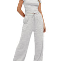 Casual Suit Ruffled Short Sleeve Top High Waist Wide-Leg Pants Sportswear
