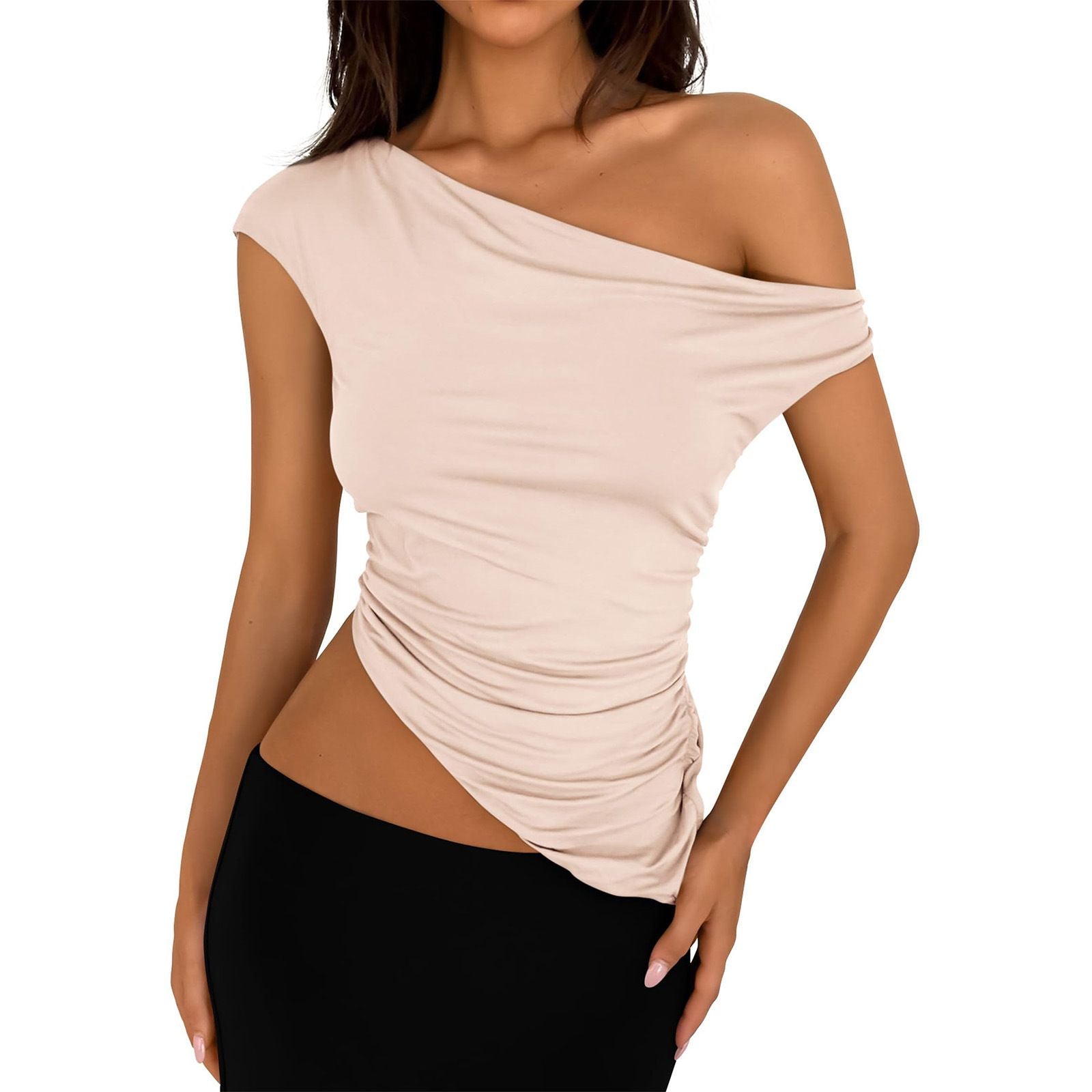Style Street Hipster Polyester Pullover Cross Collar Slim Fit Women'S T-Shirt Black