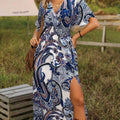 Autumn New Fashion V-Neck Loose Boho Print Slit Dress