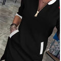 V-Neck Zipper Three-Quarter Sleeve Temperament Casual Dress
