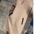 V-Neck Zipper Three-Quarter Sleeve Temperament Casual Dress