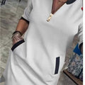 V-Neck Zipper Three-Quarter Sleeve Temperament Casual Dress
