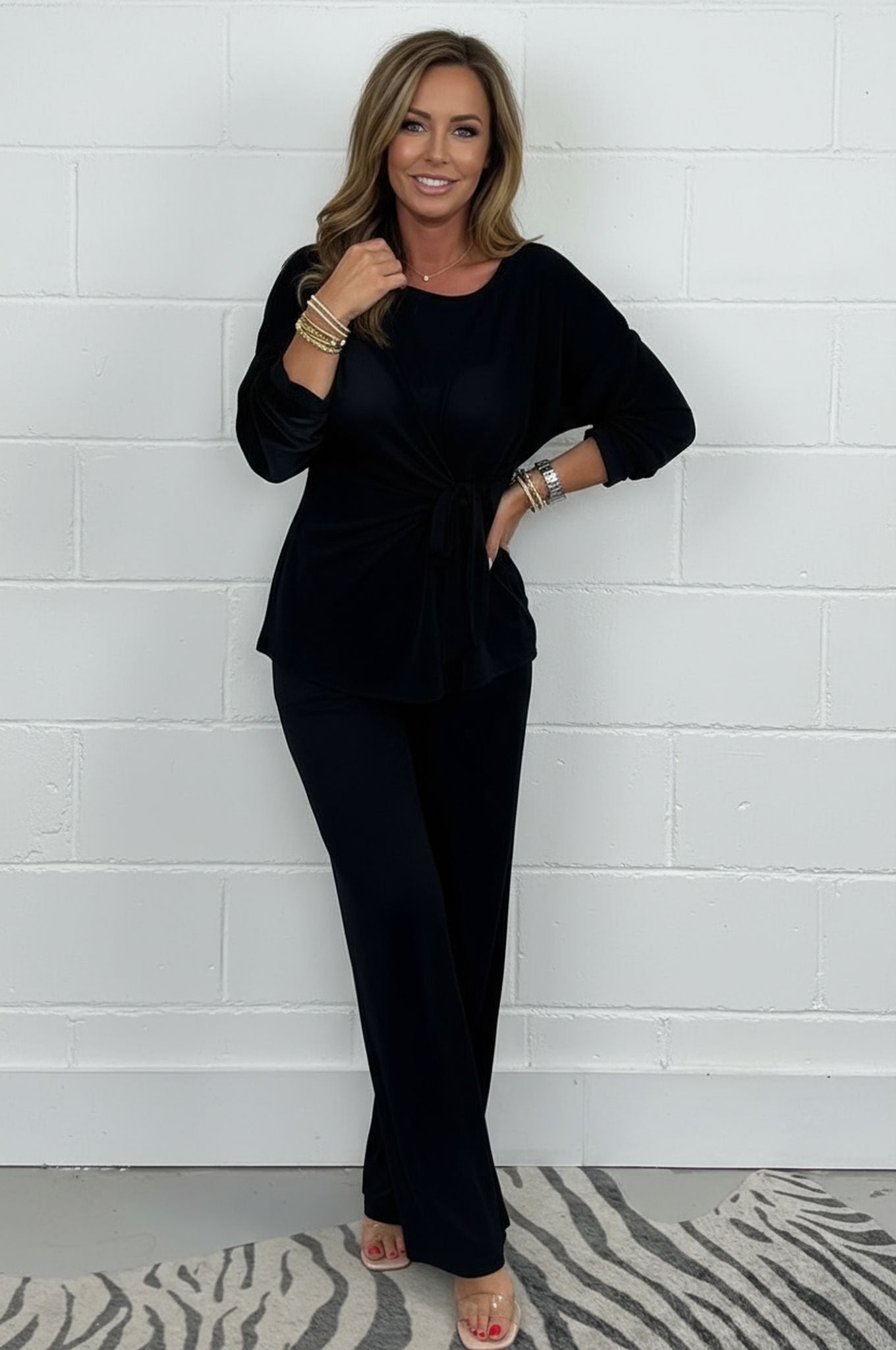 Casual Fashion Lace-Up Long Sleeve Top And Pant Suit