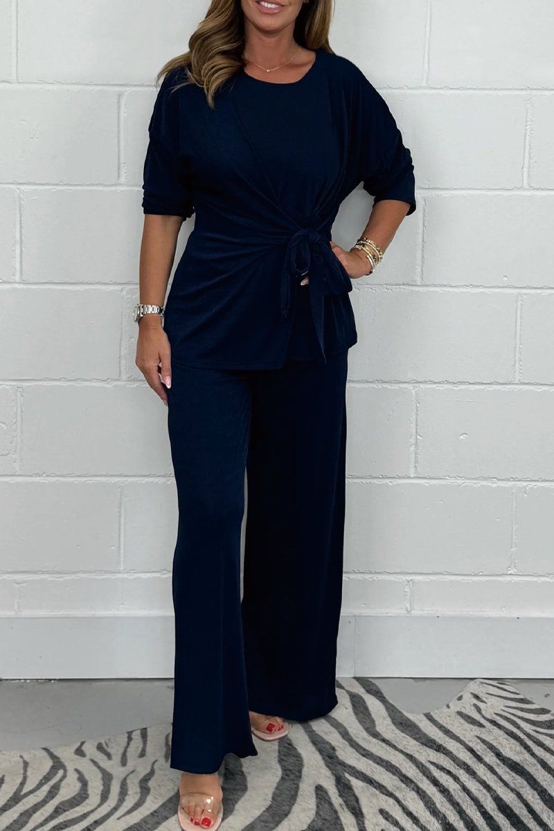 Casual Fashion Lace-Up Long Sleeve Top And Pant Suit