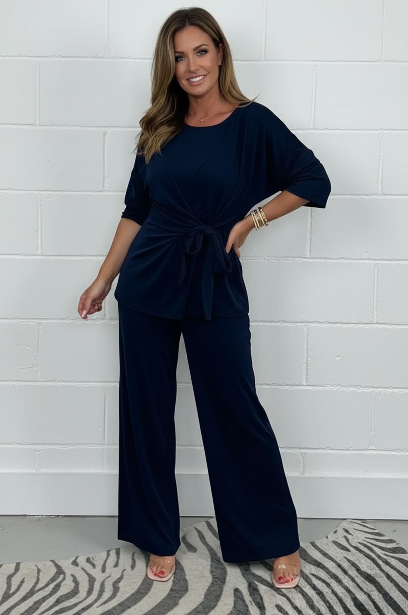Casual Fashion Lace-Up Long Sleeve Top And Pant Suit