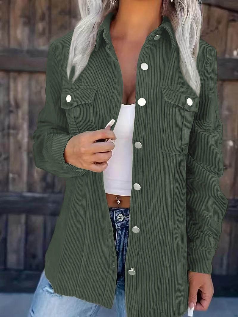 Winter, New Solid Color Corduroy Lapel Cardigan, Loose Casual Temperament, Jacket, Women'S