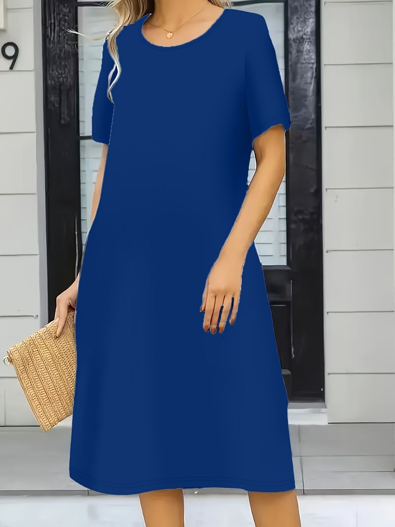 Women'S New Solid Color Cropped Crew Neck Dress